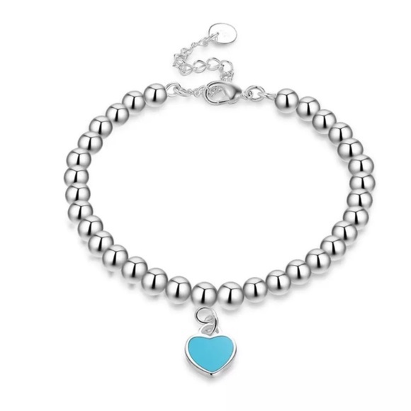 925 Beaded Real Silver Teal Red Bracelet - Picture 3 of 17